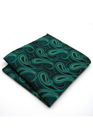 Men Paisley Green 100% Silk Pocket Square Business Fashion