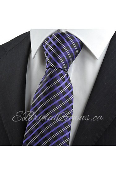 Men's Tie Purple Black Plaid Wedding Formal Business Work Casual Necktie Gift for Father With Gift Box