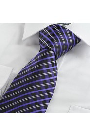 Men's Tie Purple Black Plaid Wedding Formal Business Work Casual Necktie Gift for Father With Gift Box