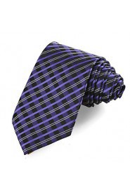 Men's Tie Purple Black Plaid Wedding Formal Business Work Casual Necktie Gift for Father With Gift Box