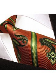 Shlax & Wing Neckties Men's Ties Orange Green Paisley Jacquard Woven