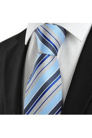 Men's Striped Blue Grey Microfiber Tie Necktie For Wedding Party Holiday With Gift Box