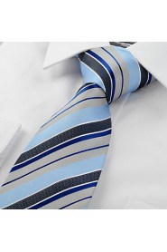 Men's Striped Blue Grey Microfiber Tie Necktie For Wedding Party Holiday With Gift Box