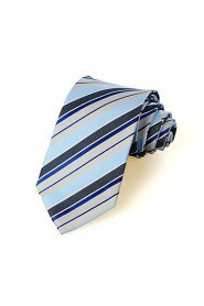 Men's Striped Blue Grey Microfiber Tie Necktie For Wedding Party Holiday With Gift Box