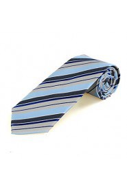 Men's Striped Blue Grey Microfiber Tie Necktie For Wedding Party Holiday With Gift Box