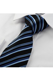 Men's Striped Blue Black Microfiber Tie Necktie For Wedding Holiday With Gift Box