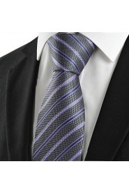 Men's New Striped Lilac Black Microfiber Tie Necktie For Wedding Party Holiday With Gift Box