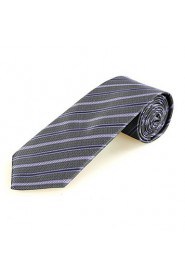 Men's New Striped Lilac Black Microfiber Tie Necktie For Wedding Party Holiday With Gift Box