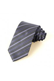 Men's New Striped Lilac Black Microfiber Tie Necktie For Wedding Party Holiday With Gift Box