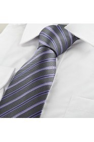 Men's New Striped Lilac Black Microfiber Tie Necktie For Wedding Party Holiday With Gift Box