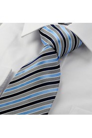 Men's Striped Blue Grey Microfiber Tie Necktie For Wedding Party Holiday With Gift Box