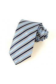 Men's Striped Blue Grey Microfiber Tie Necktie For Wedding Party Holiday With Gift Box