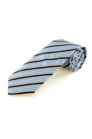 Men's Striped Blue Grey Microfiber Tie Necktie For Wedding Party Holiday With Gift Box