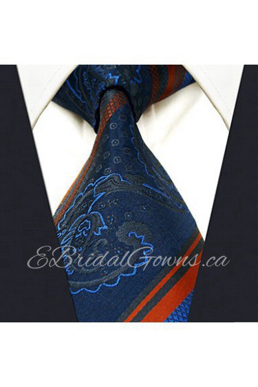 Men's Tie Striped Paisley Navy Blue Fashion 100% Silk Business