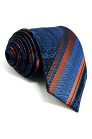 Men's Tie Striped Paisley Navy Blue Fashion 100% Silk Business