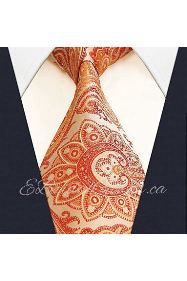 Men's Necktie Tie Paisley Orange 100% Silk Business Dress