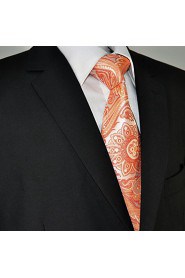 Men's Necktie Tie Paisley Orange 100% Silk Business Dress
