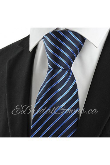 Men's Striped Blue Microfiber Tie Necktie For Wedding Holiday With Gift Box