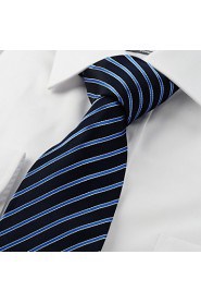 Men's Striped Blue Microfiber Tie Necktie For Wedding Holiday With Gift Box