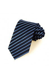 Men's Striped Blue Microfiber Tie Necktie For Wedding Holiday With Gift Box