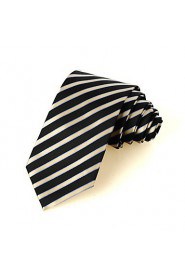 Men's Striped Golden Black Microfiber Tie Necktie For Wedding Party Holiday With Gift Box