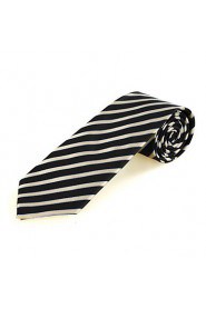 Men's Striped Golden Black Microfiber Tie Necktie For Wedding Party Holiday With Gift Box