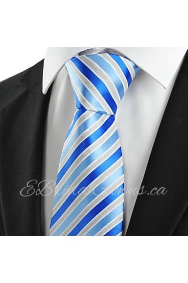 Men's Luxury Striped Royal Blue Microfiber Tie Necktie For Wedding Holiday With Gift Box