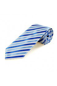 Men's Luxury Striped Royal Blue Microfiber Tie Necktie For Wedding Holiday With Gift Box