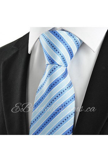 Men's Classic Striped Baby Blue Microfiber Tie Necktie For Wedding Holiday With Gift Box