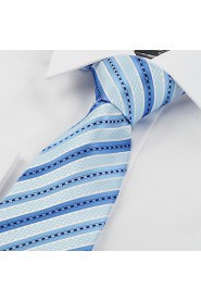 Men's Classic Striped Baby Blue Microfiber Tie Necktie For Wedding Holiday With Gift Box