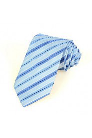 Men's Classic Striped Baby Blue Microfiber Tie Necktie For Wedding Holiday With Gift Box