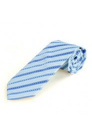 Men's Classic Striped Baby Blue Microfiber Tie Necktie For Wedding Holiday With Gift Box