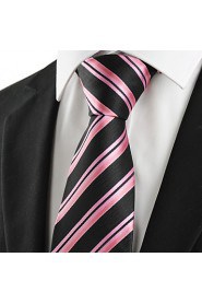 Men's Striped Pink Black Microfiber Tie Necktie For Wedding Party Holiday With Gift Box