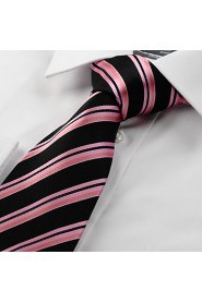 Men's Striped Pink Black Microfiber Tie Necktie For Wedding Party Holiday With Gift Box