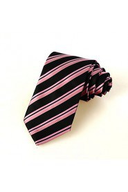 Men's Striped Pink Black Microfiber Tie Necktie For Wedding Party Holiday With Gift Box