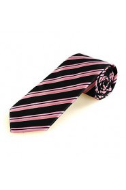 Men's Striped Pink Black Microfiber Tie Necktie For Wedding Party Holiday With Gift Box