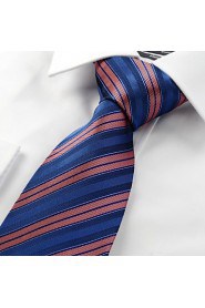 Men's Striped Rose Pink Blue Microfiber Tie Necktie For Wedding Party Holiday With Gift Box