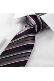 Men's Striped Purple Grey Microfiber Tie Necktie For Wedding Party Holiday With Gift Box