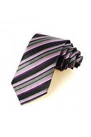 Men's Striped Purple Grey Microfiber Tie Necktie For Wedding Party Holiday With Gift Box