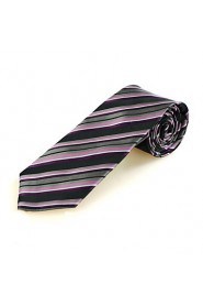 Men's Striped Purple Grey Microfiber Tie Necktie For Wedding Party Holiday With Gift Box