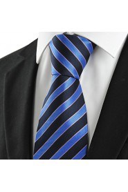 Men's Striped Blue Black Microfiber Tie Necktie For Wedding Party Holiday With Gift Box