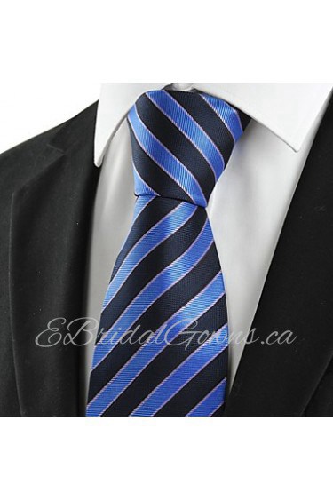 Men's Striped Blue Black Microfiber Tie Necktie For Wedding Party Holiday With Gift Box