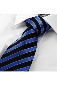 Men's Striped Blue Black Microfiber Tie Necktie For Wedding Party Holiday With Gift Box