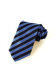 Men's Striped Blue Black Microfiber Tie Necktie For Wedding Party Holiday With Gift Box