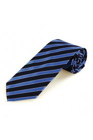 Men's Striped Blue Black Microfiber Tie Necktie For Wedding Party Holiday With Gift Box