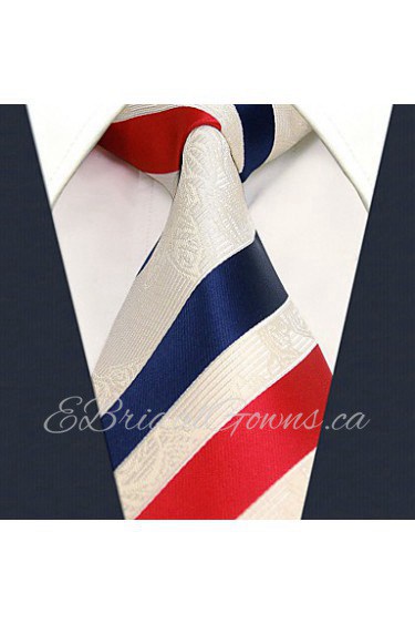 Men's Necktie Tie White Stripes 100% Silk Casual Dress