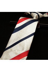 Men's Necktie Tie White Stripes 100% Silk Casual Dress