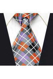 Men's Tie Multicolor Orange Checked Fashion 100% Silk Business