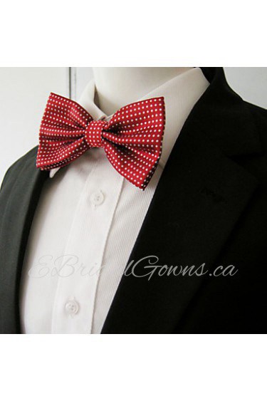 Men's Red White Dots Bow Tie Pre-tied Dress Wedding Blend Ajustable SilkBlend Wedding