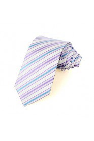 Men's Striped Blue Lavender Purple Microfiber Tie Necktie For Party Holiday With Gift Box